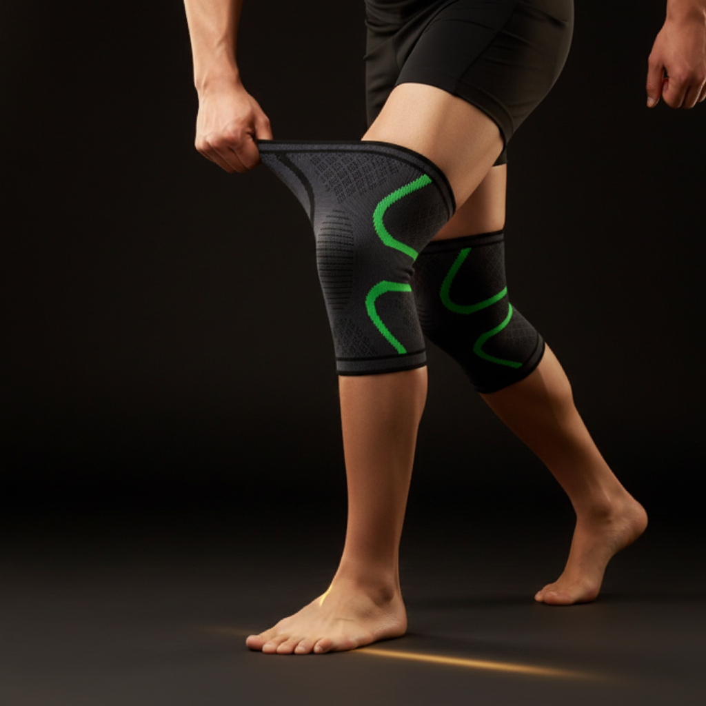 Green compression knee sleeve - side view